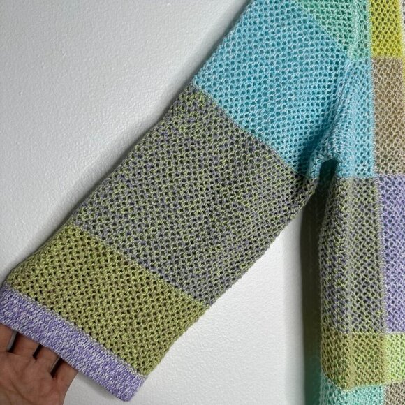 Open Knit Cardigan Sweater Size PL Coastal Grandma Squares - Picture 6 of 10